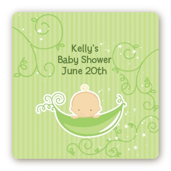 Sweet Pea Caucasian Boy - Square Personalized Baby Shower Sticker Labels