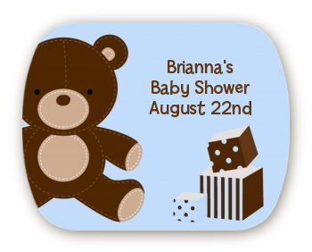 Teddy Bear Blue - Personalized Baby Shower Rounded Corner Stickers