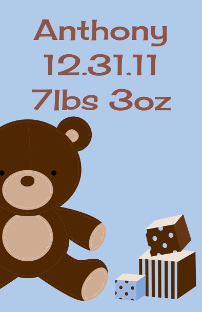 Teddy Bear Blue - Personalized Baby Shower Nursery Wall Art