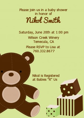 Teddy Bear Neutral - Baby Shower Invitations