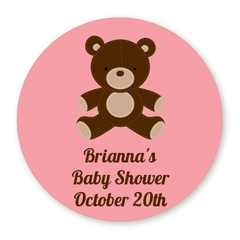  Teddy Bear Pink - Round Personalized Baby Shower Sticker Labels 