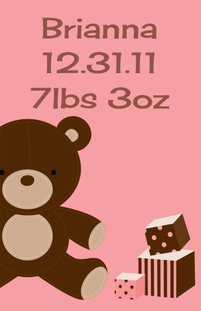 Teddy Bear Pink - Personalized Baby Shower Nursery Wall Art