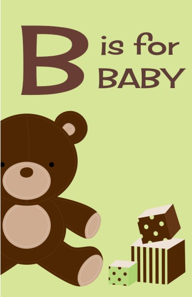 Teddy Bear Neutral - Personalized Baby Shower Nursery Wall Art