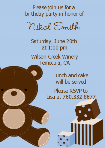  Teddy Bear - Birthday Party Invitations Green