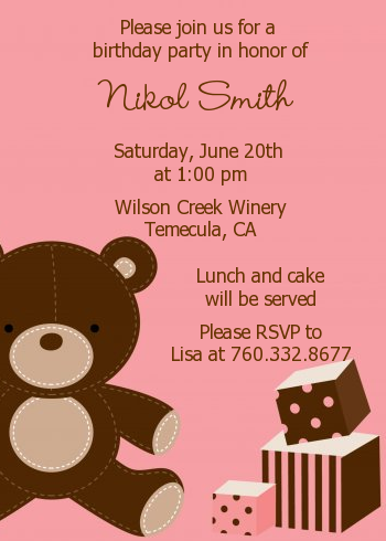  Teddy Bear - Birthday Party Invitations Green