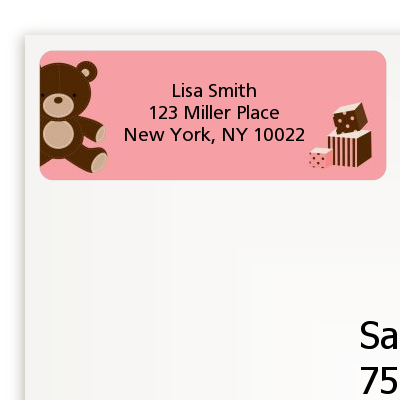  Teddy Bear - Birthday Party Return Address Labels Green