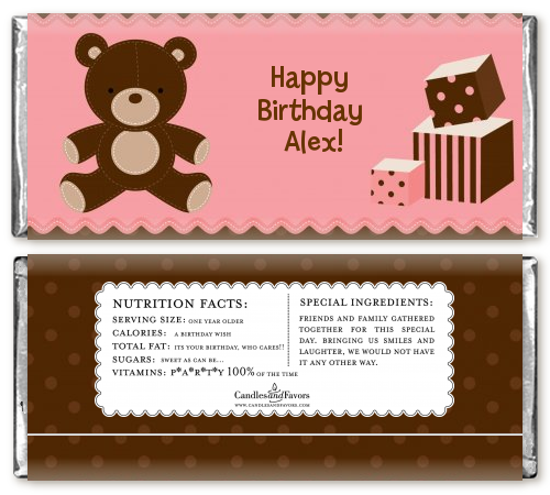  Teddy Bear - Personalized Birthday Party Candy Bar Wrappers Green