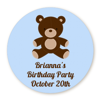  Teddy Bear - Round Personalized Birthday Party Sticker Labels Neutral