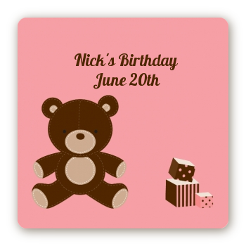  Teddy Bear - Square Personalized Birthday Party Sticker Labels Neutral