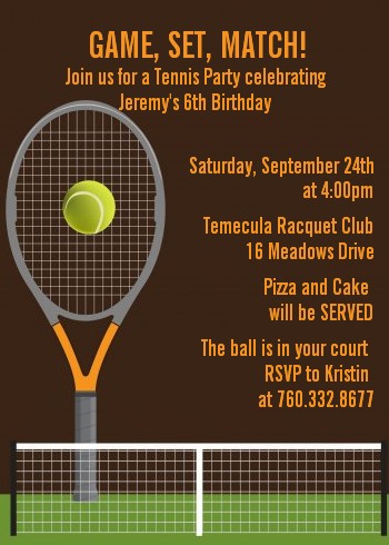 Tennis - Birthday Party Invitations