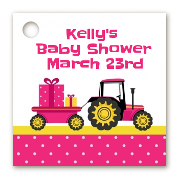 Tractor Truck Pink - Personalized Baby Shower Card Stock Favor Tags