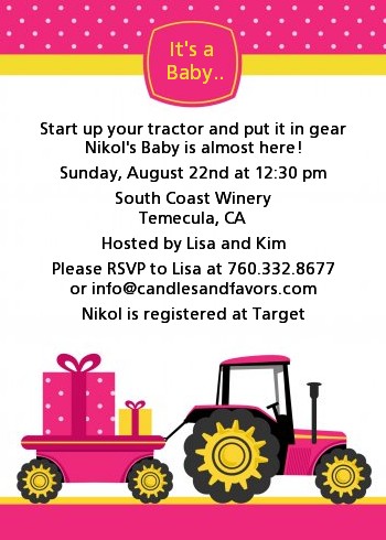 Tractor Truck Pink - Baby Shower Invitations
