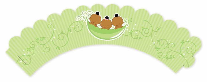  Triplets Three Peas in a Pod African American - Baby Shower Cupcake Wrappers Triplet Boys