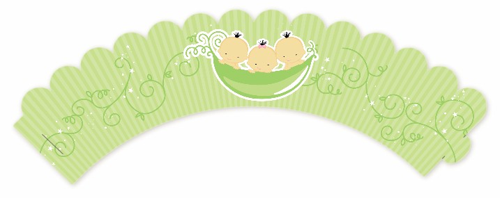  Triplets Three Peas in a Pod Asian - Baby Shower Cupcake Wrappers Triplet Boys