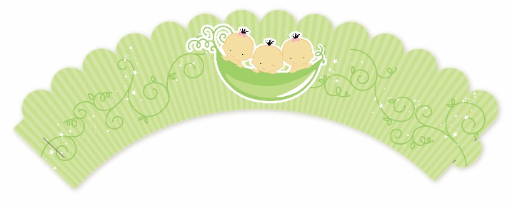  Triplets Three Peas in a Pod Asian - Baby Shower Cupcake Wrappers Triplet Boys