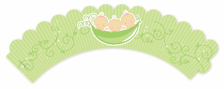  Triplets Three Peas in a Pod Caucasian - Baby Shower Cupcake Wrappers Triplet Boys