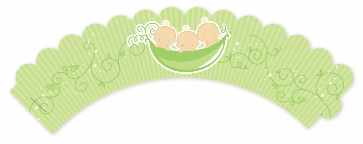  Triplets Three Peas in a Pod Caucasian - Baby Shower Cupcake Wrappers Triplet Boys