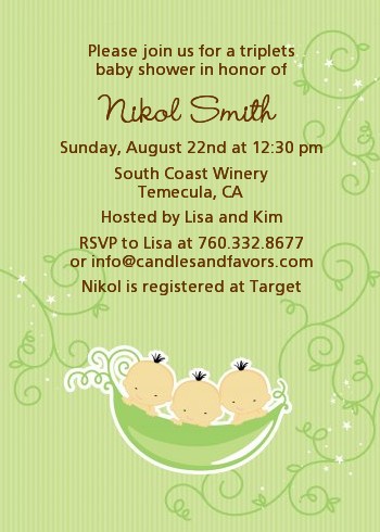  Triplets Three Peas in a Pod Asian - Baby Shower Invitations 2 Girls 1 Boy