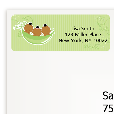  Triplets Three Peas in a Pod African American - Baby Shower Return Address Labels 3 Boys