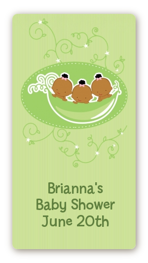  Triplets Three Peas in a Pod African American - Custom Rectangle Baby Shower Sticker/Labels Triplet Boys