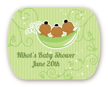  Triplets Three Peas in a Pod African American - Personalized Baby Shower Rounded Corner Stickers 3 Boys