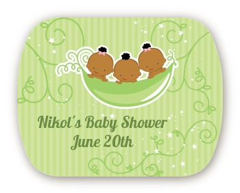  Triplets Three Peas in a Pod African American - Personalized Baby Shower Rounded Corner Stickers 3 Boys
