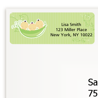  Triplets Three Peas in a Pod Asian - Baby Shower Return Address Labels 3 Boys