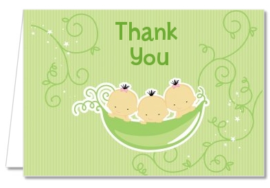  Triplets Three Peas in a Pod Asian - Baby Shower Thank You Cards 2 Boys 1 Girl