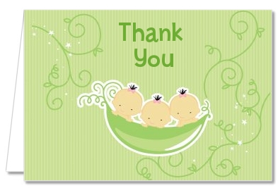  Triplets Three Peas in a Pod Asian - Baby Shower Thank You Cards 2 Boys 1 Girl