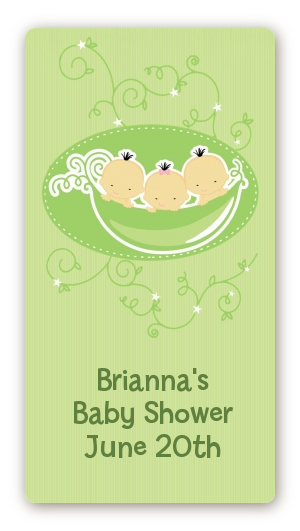  Triplets Three Peas in a Pod Asian - Custom Rectangle Baby Shower Sticker/Labels Three Boys