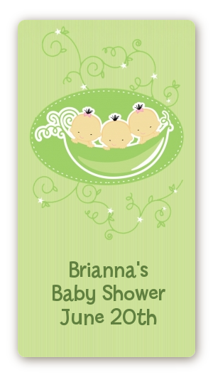  Triplets Three Peas in a Pod Asian - Custom Rectangle Baby Shower Sticker/Labels Three Boys