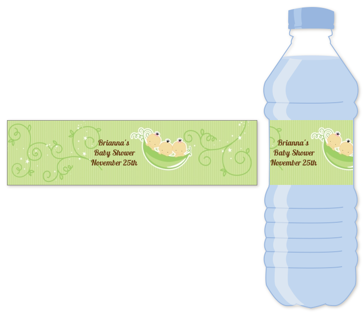  Triplets Three Peas in a Pod Asian - Personalized Baby Shower Water Bottle Labels 2 Boys 1 Girl