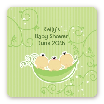  Triplets Three Peas in a Pod Asian - Square Personalized Baby Shower Sticker Labels Three Boys