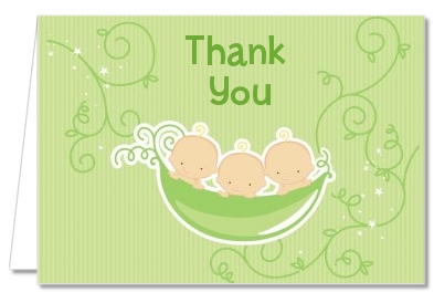  Triplets Three Peas in a Pod Caucasian - Baby Shower Thank You Cards 3 Girls