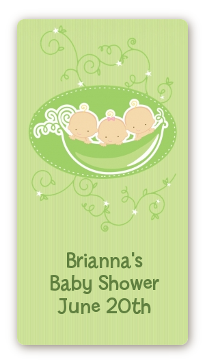  Triplets Three Peas in a Pod Caucasian - Custom Rectangle Baby Shower Sticker/Labels 3 Boys