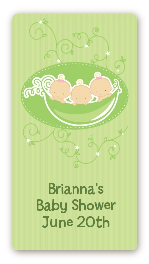  Triplets Three Peas in a Pod Caucasian - Custom Rectangle Baby Shower Sticker/Labels 3 Boys