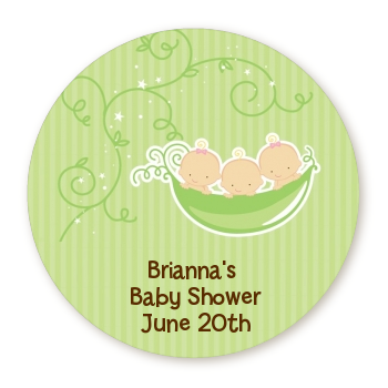  Triplets Three Peas in a Pod Caucasian - Round Personalized Baby Shower Sticker Labels Three Boys