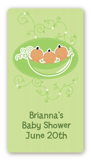  Triplets Three Peas in a Pod Hispanic - Custom Rectangle Baby Shower Sticker/Labels Three Boys