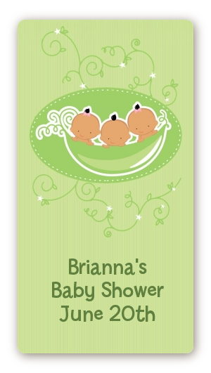  Triplets Three Peas in a Pod Hispanic - Custom Rectangle Baby Shower Sticker/Labels Three Boys