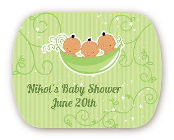  Triplets Three Peas in a Pod Hispanic - Personalized Baby Shower Rounded Corner Stickers 3 Boys