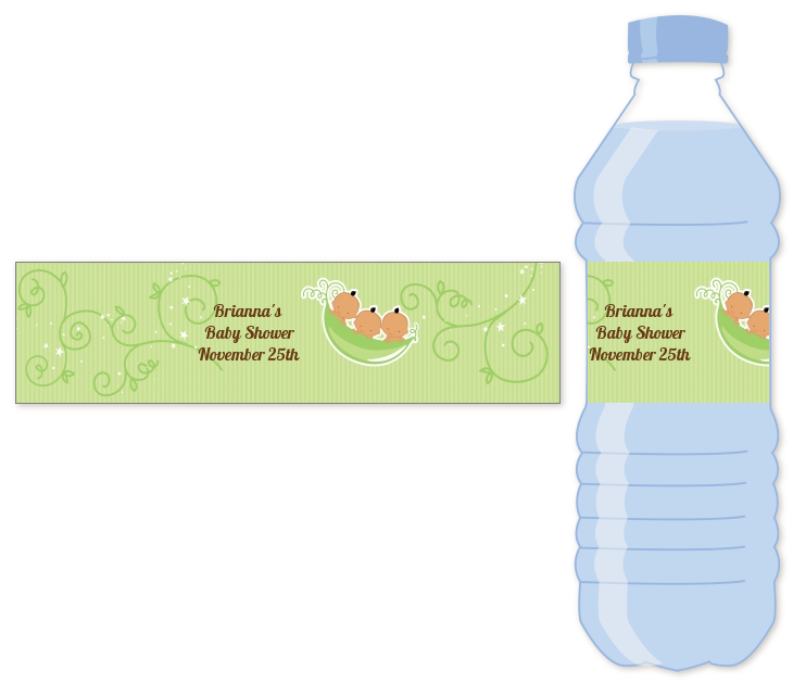  Triplets Three Peas in a Pod Hispanic - Personalized Baby Shower Water Bottle Labels 2 Boys 1 Girl