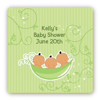  Triplets Three Peas in a Pod Hispanic - Square Personalized Baby Shower Sticker Labels Three Boys