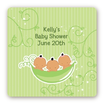  Triplets Three Peas in a Pod Hispanic - Square Personalized Baby Shower Sticker Labels Three Boys