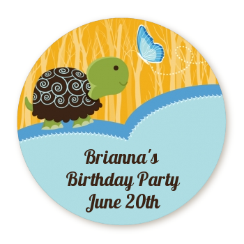  Turtle Blue - Round Personalized Birthday Party Sticker Labels 