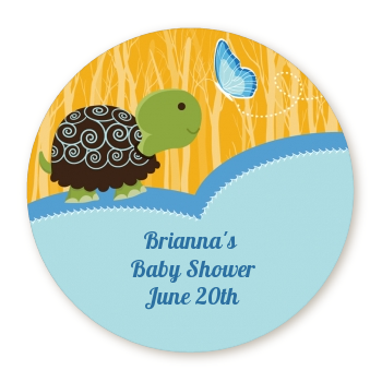  Baby Turtle Blue - Round Personalized Baby Shower Sticker Labels 