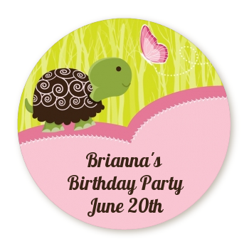  Turtle Girl - Round Personalized Birthday Party Sticker Labels 
