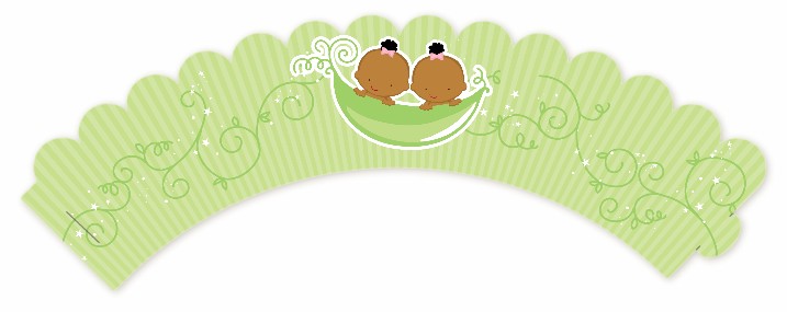  Twins Two Peas in a Pod African American - Baby Shower Cupcake Wrappers Twin Boys