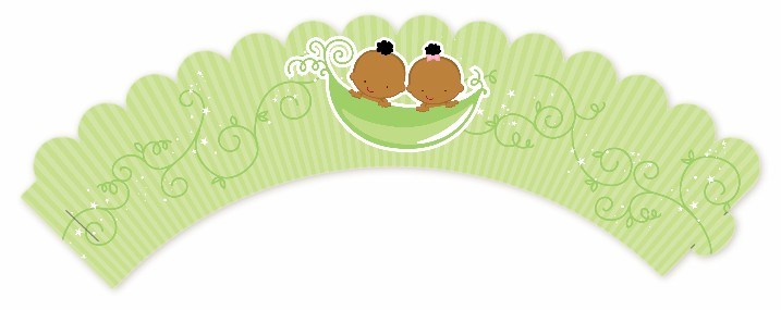  Twins Two Peas in a Pod African American - Baby Shower Cupcake Wrappers Twin Boys