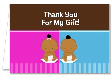 Twin Babies 1 Boy and 1 Girl African American - Baby Shower Thank You Cards