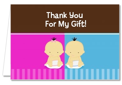 Twin Babies 1 Boy and 1 Girl Asian - Baby Shower Thank You Cards
